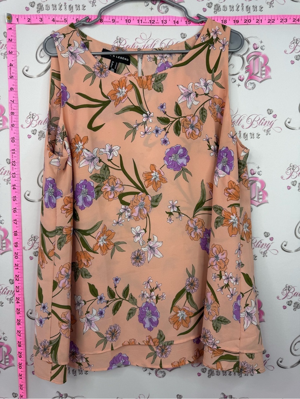 Love & Legend tank Peach Floral Top with Purple & Orange Blooms